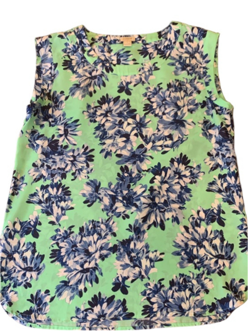 J.Crew Blouse Small Kelly Green, Navy, White Floral Sleeveless